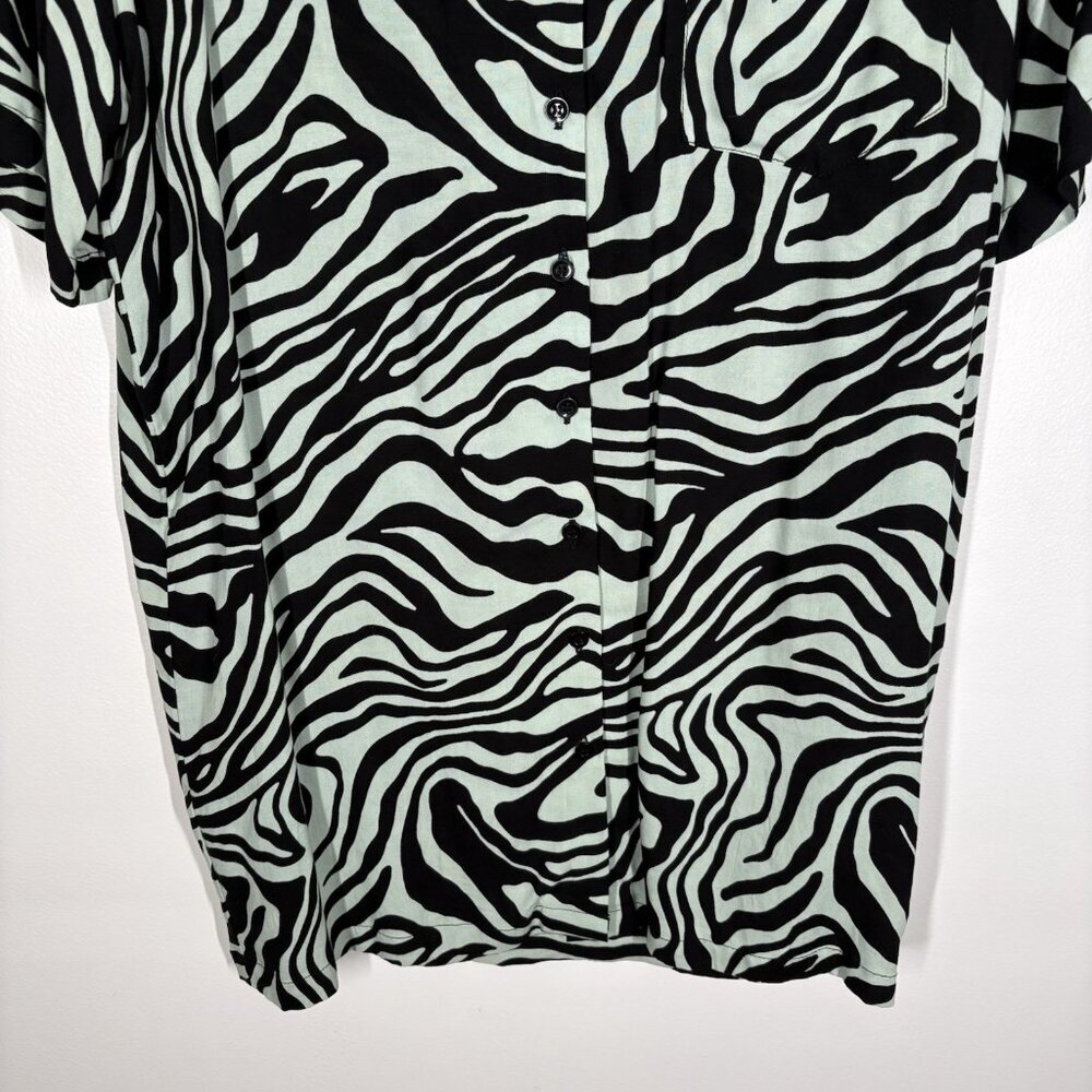 Motel Rocks Women S Wavey Zebra Mint Y2K Short Sleeve Fresia Mini Shirt Dress - Picture 4 of 10